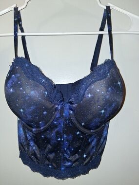 Victoria's Secret Navy Star-Print Longline Lace Bralette